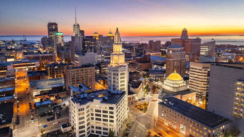 Buffalo skyline at sunset