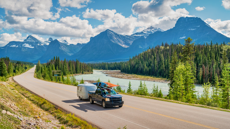  truck with camper and kayaks