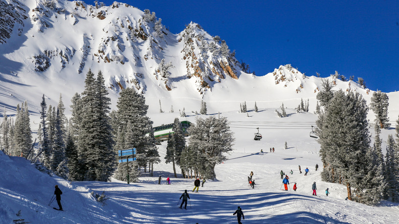 People alpine skiing on Snowbasin Resort