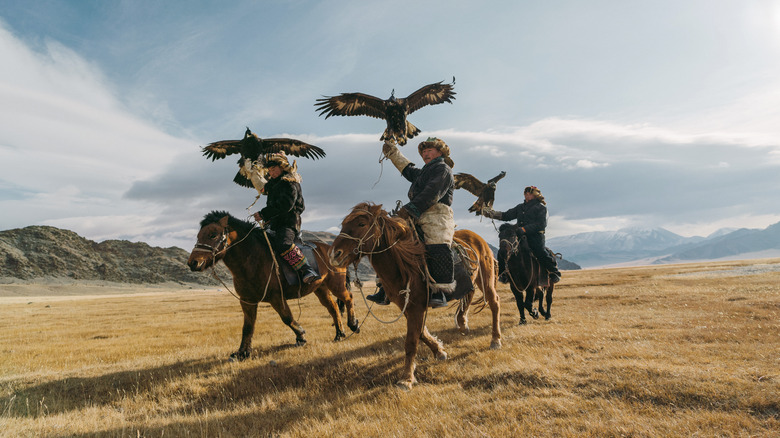 Eagle hunters in the Mongolian steppes