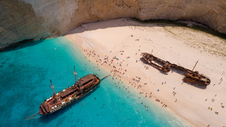 Navagio shipwreck on beach