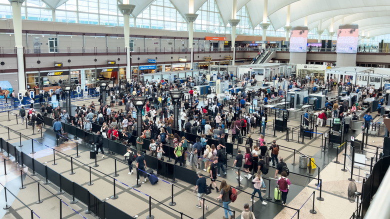 overhead view of a TSA security line