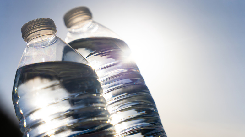 two plastic water bottles close up