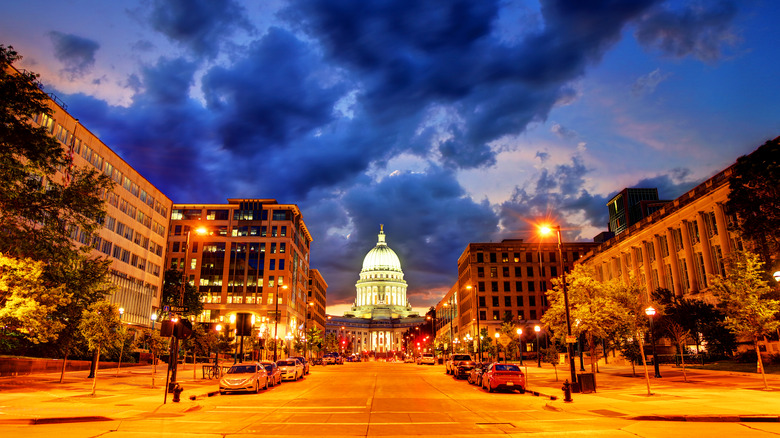 Madison Wisconsin at sunset