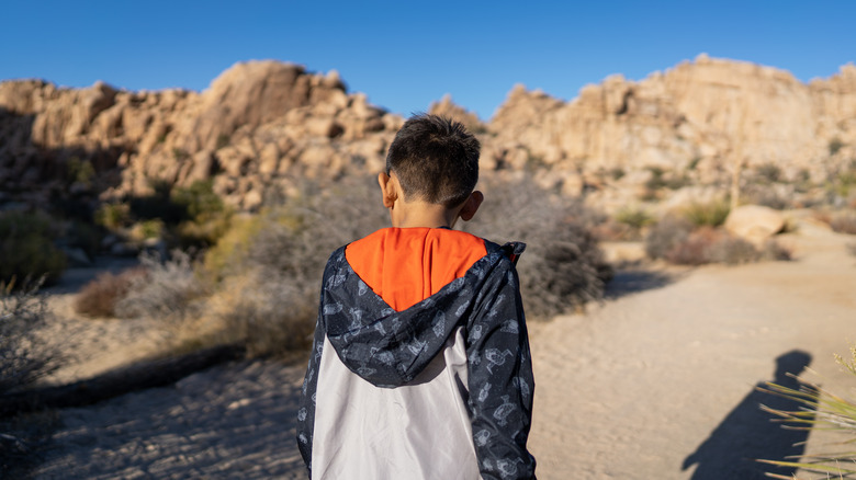 A boy exploring Joshua Tree Park