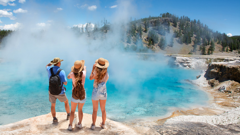 Family enjoying Yellowstone Park