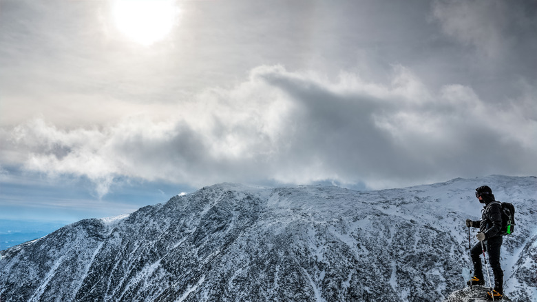 Winter hiker on Mount Washington