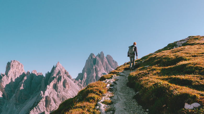 mountain view of man hiking