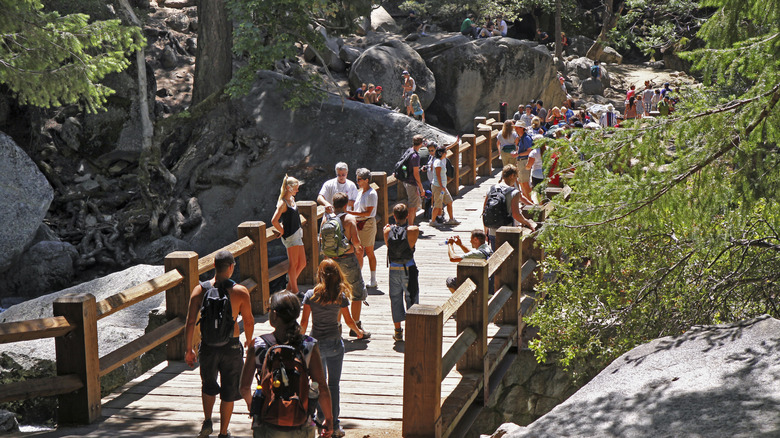 crowds at Yosemite Falls