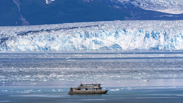 Ship in front of the Hubbard Glacier in Wrangell-St. Elias National Park and Preserve