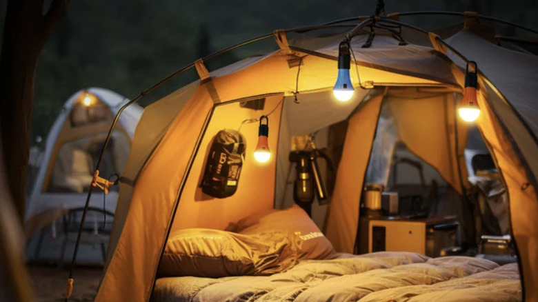 lights hanging from tent
