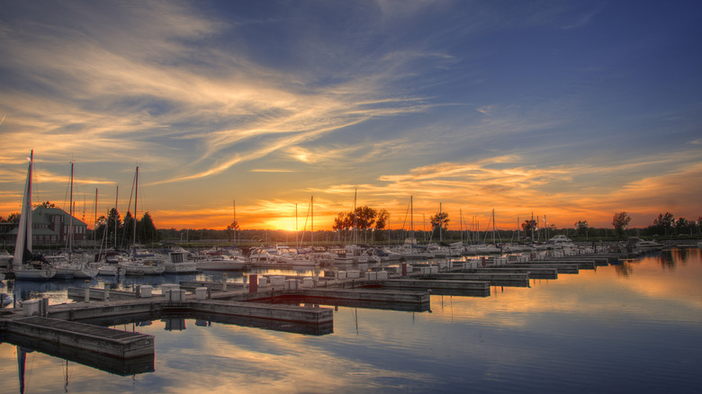 Winthrop Harbor, Illinois marina, boats at sunset