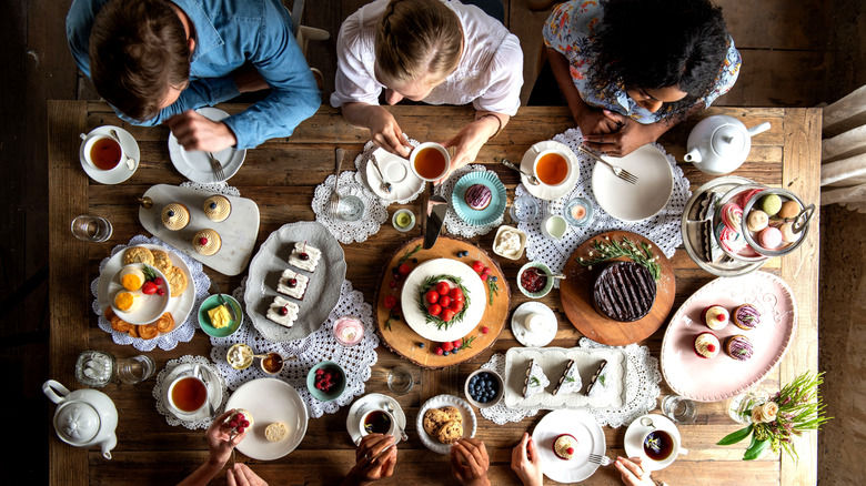 aerial view of people enjoying afternoon tea