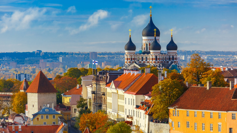 Toompea hill with tower Pikk Hermann and Russian Orthodox Alexander Nevsky Cathedral