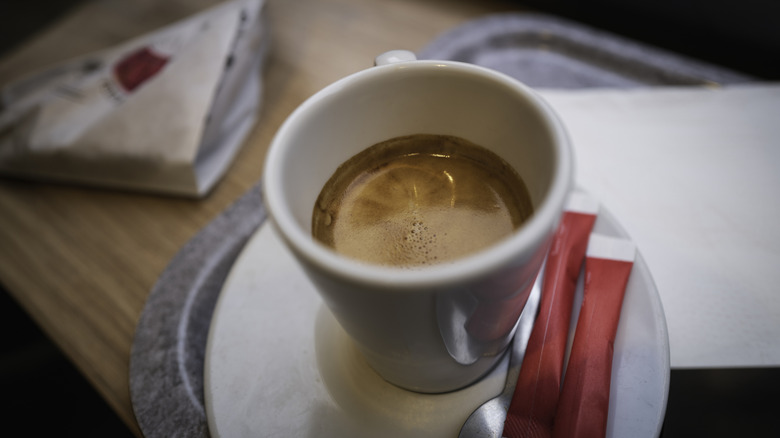A small cup of French coffee on a table