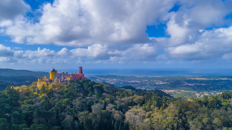 Aerial view of the National Palace of Pena in Sintra, Lisbon, Portugal