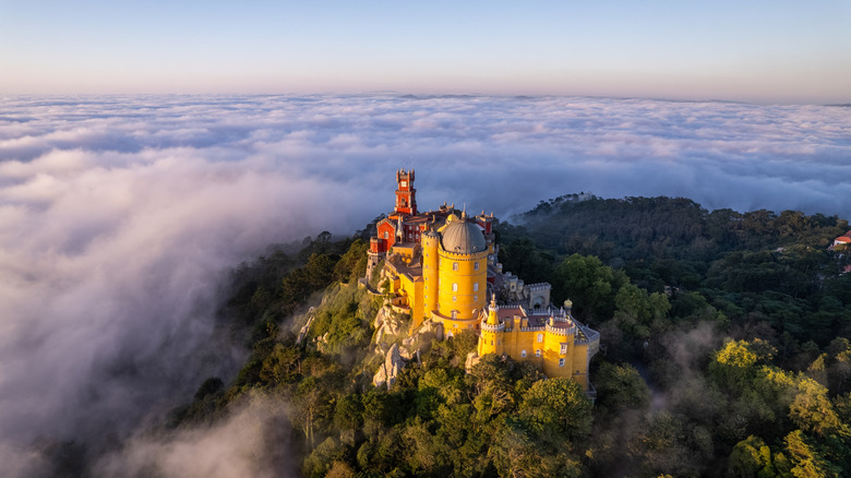 Panoramic view of Pena National Palace in Sintra on a beautiful summer day