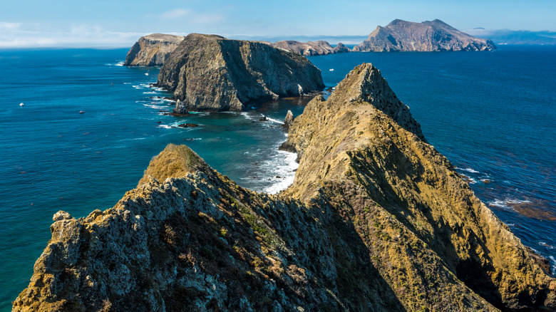 Spines of mountains rising high over the Pacific Ocean in Channel Islands National Park, California