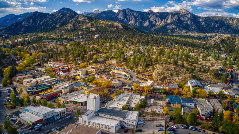 Aerial view of Estes Park in fall