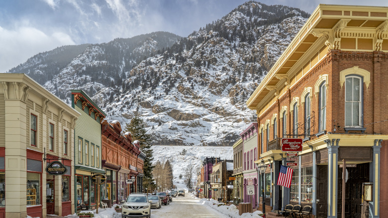 Historic streets backed by mountain in a Colorado mountain town