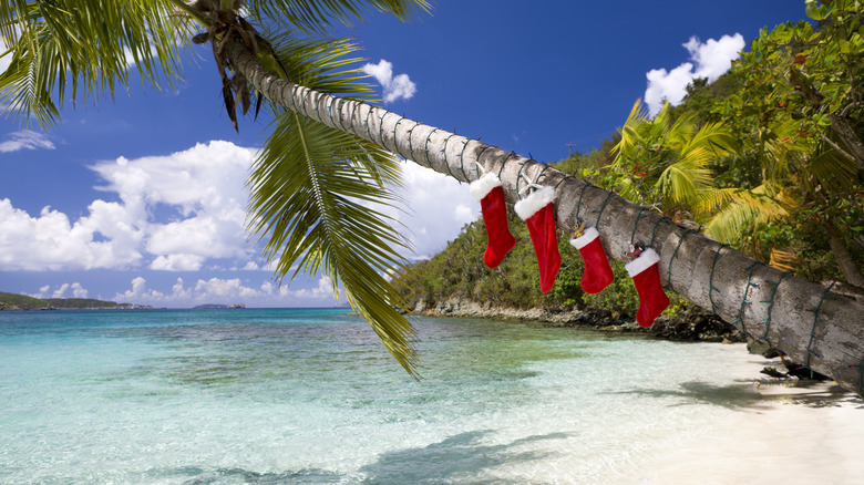 Beach with Christmas stockings