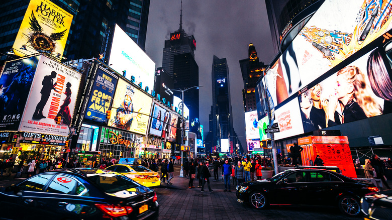 Times Square lit up at 