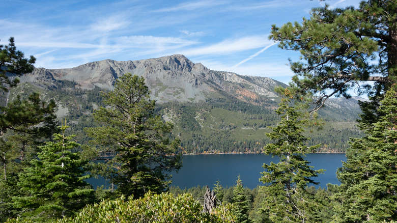 Lake and mountain view from Angora Ridge Trail in California