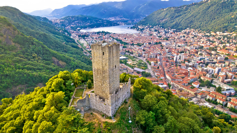 Castello Baradello stands over the city of Como, Italy