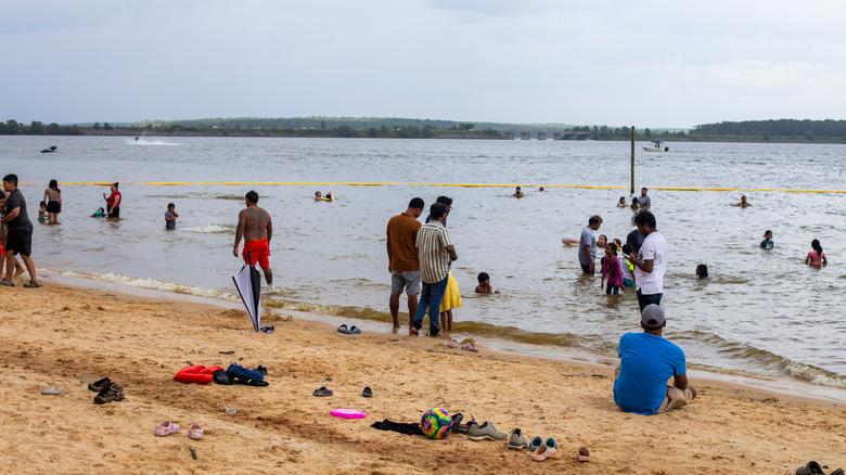 Beachgoers at Jordan Lake, North Carolina