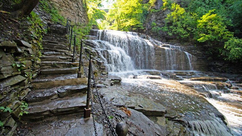 Waterfall with path near Cayuga Lake