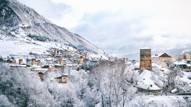 A tiny snowy mountain town