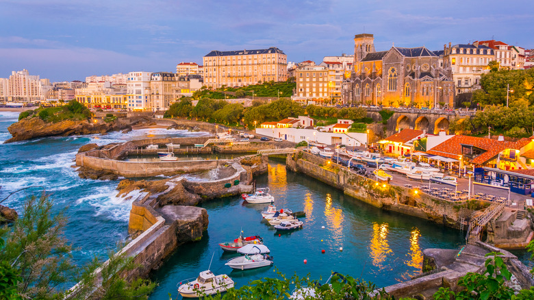 sunset view of the marina in Biarritz France