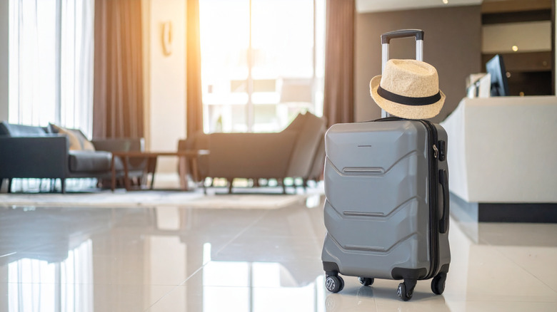 Luggage in a hotel lobby