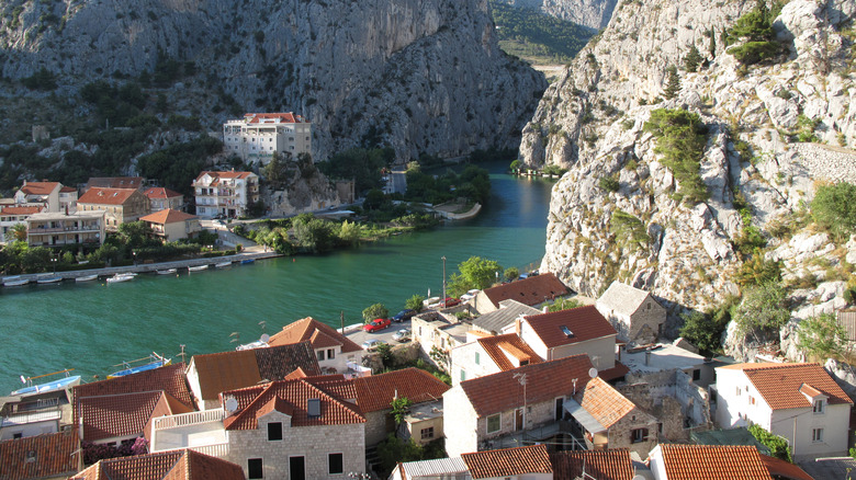Aerial view of Omis and the Cetina River canyon