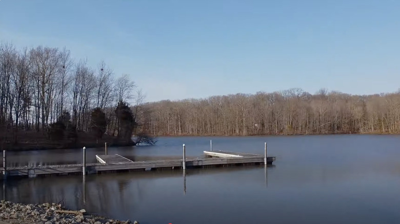 A boardwalk onto Sam Parr Lake.