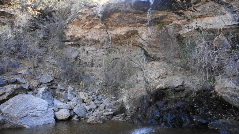 Water cascading over stone into a swimming hole at Bridal Wreath Falls