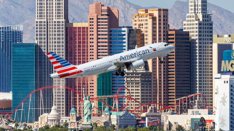 American Airlines Airbus A320 airplane taking off from Las Vegas Airport