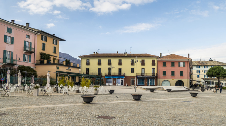 colorful shops in plaza