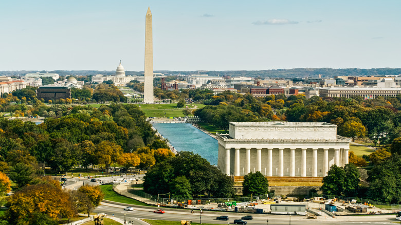 The Washington Monument, Lincoln Memorial, and the Reflecting Pool.