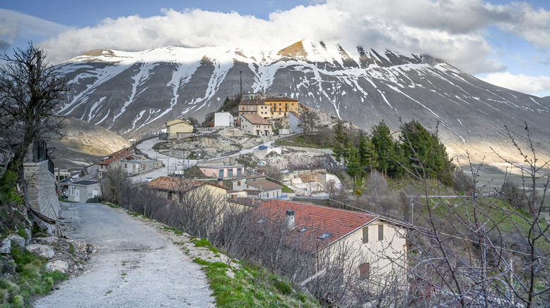 Small town at the base of Mount Sibillini