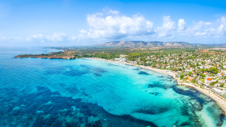 Aerial view of Fontane Bianche beach, Sicily