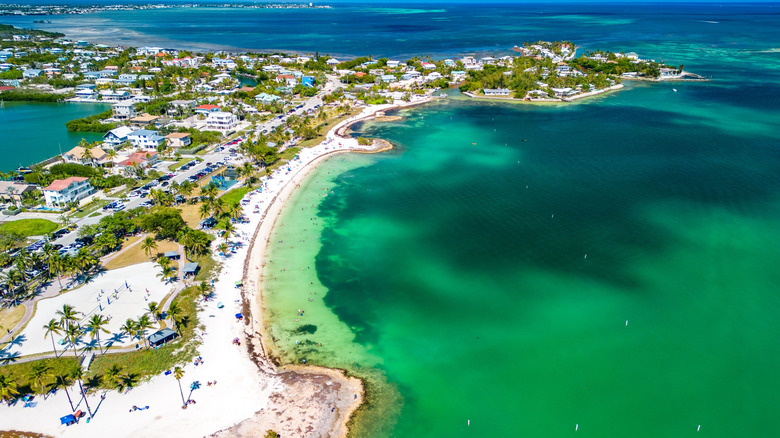 Aerial view over Sombrero Beach and ocean in Marathon Florida