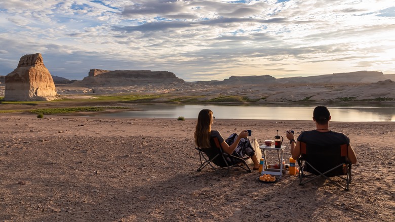Two campers enjoying the views of Lone Rock Beach