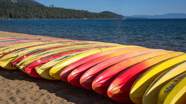 kayaks for rent on Baldwin Beach in Lake Tahoe