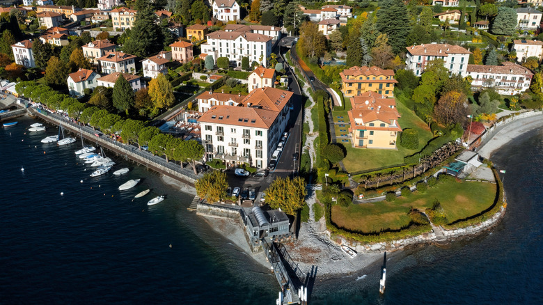 The town of Lenno on the shores of Lake Como, as seen from above