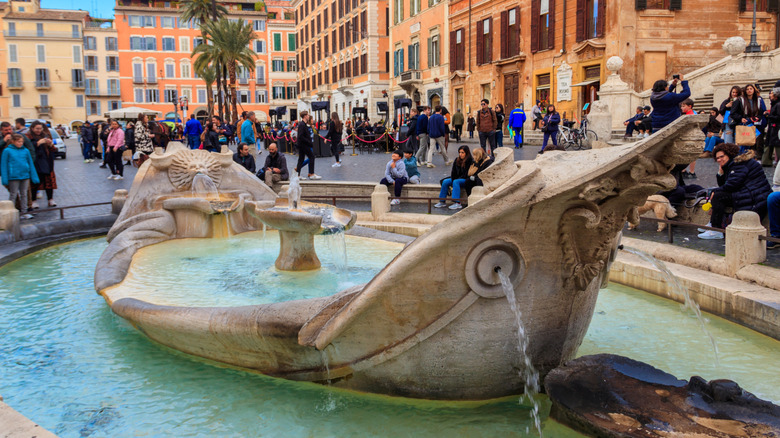 Closeup of the Fontana della Barcaccia, Rome