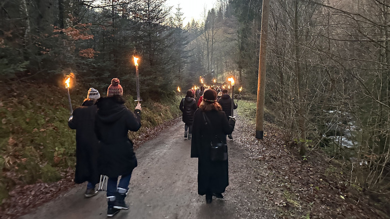 Hikers with torches