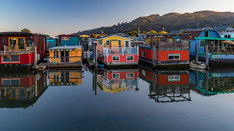the colorful floating houseboats of Sausalito in Marin County, California