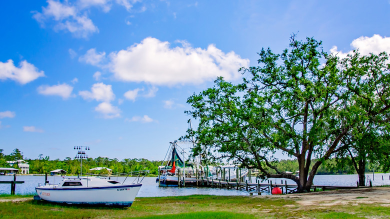 Boats near the water in Bon Secour, Alabama