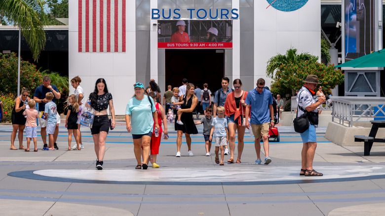 Tourists outside the Kennedy Space Center